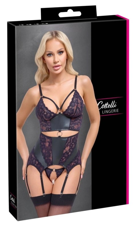 Cottelli Lingerie Top matowy z koronką i stringi bez zapięcia, czarny S