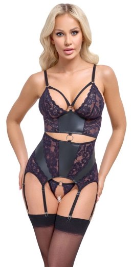 Cottelli Lingerie Top matowy z koronką i stringi bez zapięcia, czarny S