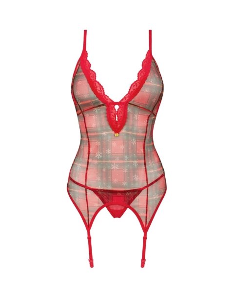 Obsessive Jollymore komplet koszulka do pończoch + stringi M/L czerwona