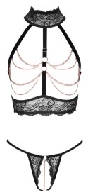 Abierta Fina Komplet Bielizny Czarny M z Ozdobnymi Łańcuszkami