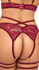 Abierta Fina komplet koronkowy czerwony L - otwarty biustonosz i majtki