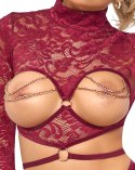 Abierta Fina komplet koronkowy top otwarty + stringi czerwone S