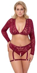 Cottelli Curves Komplet Koronkowy Top i Majtki 2XL Ciemnoczerwony
