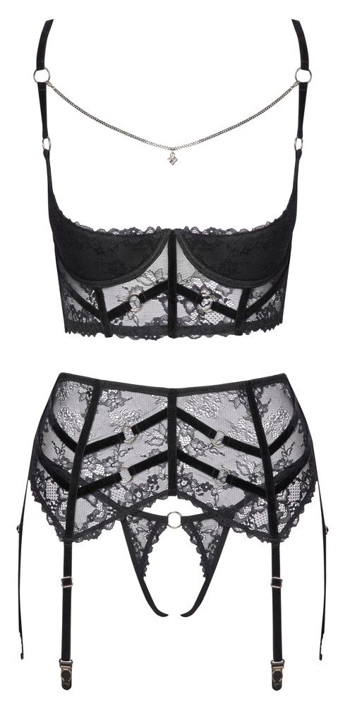 Cottelli LINGERIE komplet koronkowy 3-częściowy czarny 75B/S