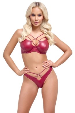 Cottelli Lingerie 80B/M - Komplet Bielizny Wet Look, Czerwony, Fiszbin, Paseczki
