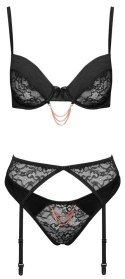 Cottelli Lingerie Komplet 3-częściowy czarny koronka 80B/M