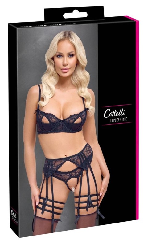 Cottelli Lingerie Komplet Czarny z Pasem do Pończoch 80C/M