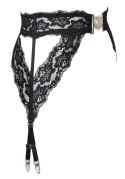Cottelli Lingerie Pas do Pończoch Koronkowy Czarny Srebrne Detale L/XL
