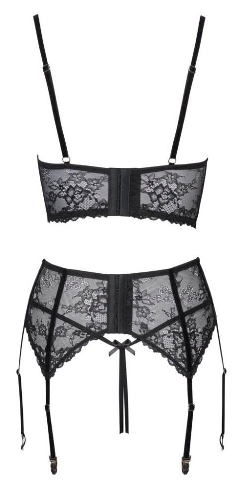 Cottelli Lingerie komplet koronkowy 3-częściowy czarny 85B/L