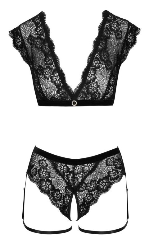 Cottelli Lingerie komplet koronkowy top i majtki otwarte czarne L