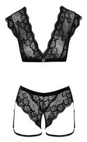 Cottelli Lingerie komplet top i majtki bez krocza czarny M koronka