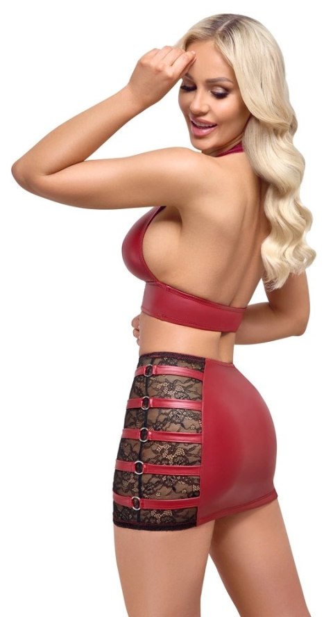 Cottelli PARTY komplet mini spodniczka i top wet look koronka czerwony L