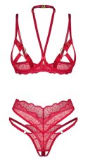 Obsessive Cupide Desir komplet czerwony L/XL z koronką i złotymi detalami