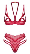 Obsessive Cupide Desir komplet czerwony L/XL z koronką i złotymi detalami