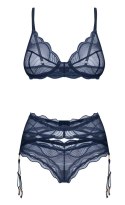 Obsessive Nightly Blue XL/2XL - komplet z biustonoszem, pasem i stringami