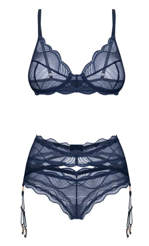 Obsessive Nightly Blue XL/2XL - komplet z biustonoszem, pasem i stringami
