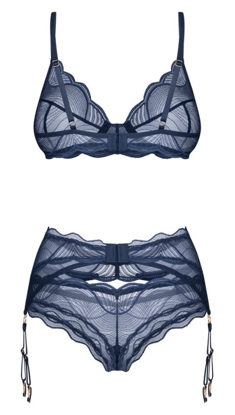 Obsessive Nightly Blue XL/2XL - komplet z biustonoszem, pasem i stringami