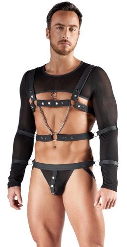 Svenjoyment Bondage Top z Długim Rękawem, Uprząż, 4 Mankiety S, Czarny