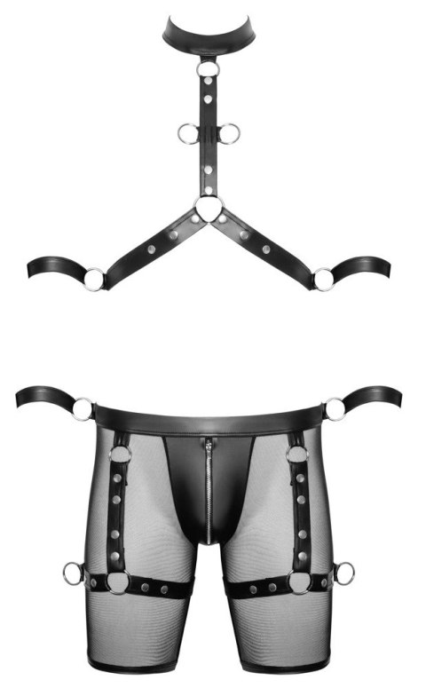 Svenjoyment Bondage zestaw spodenek z uprzężą i paskami S czarny