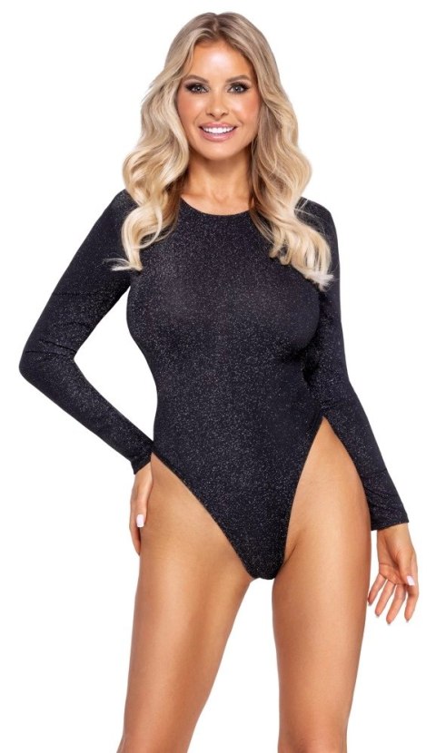 Cottelli PARTY Body damskie z długim rękawem ze srebrnym brokatem L