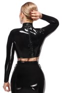 LateX Crop Top L Czarny Lateksowy z Otworem i Stojką