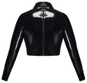 LateX Crop Top XL czarny z lateksu z długim rękawem i stojką