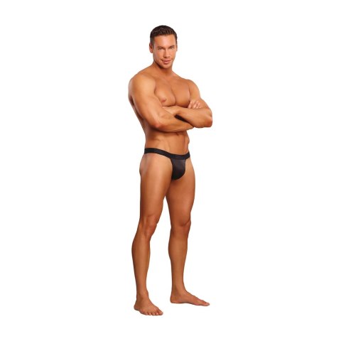 Male Power Micro Tanga S/M Czarna z Pierścieniem Silikonowym Czerwonym