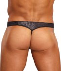 Male Power Micro Tanga S/M Czarna z Pierścieniem Silikonowym Czerwonym