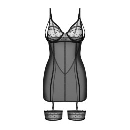 Obsessive Nuites Chemise S/M czarna koronkowa koszulka z stringami