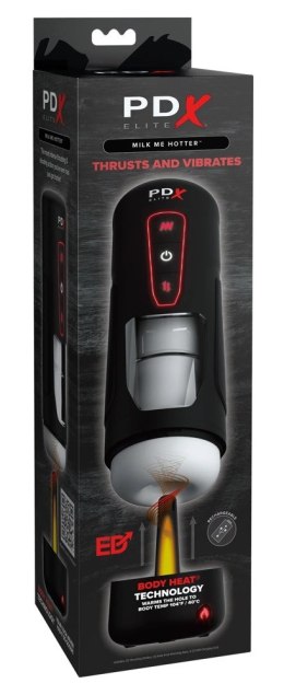 PDX Elite Milk Me Hotter Black - automatyczna maszyna intymna z funkcją podgrzewania
