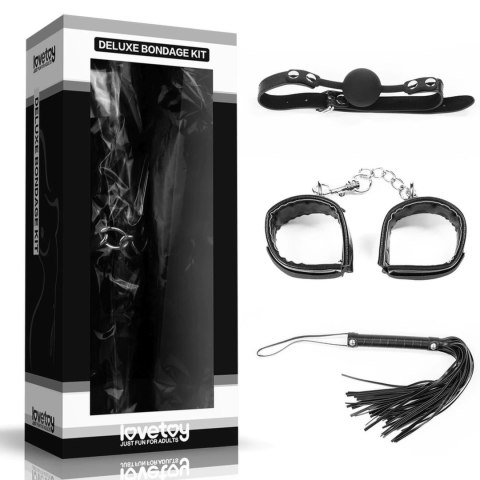 Lovetoy Deluxe Bondage Set 3-elementowy - kajdanki, knebel, pejcz