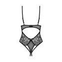 Obsessive Blomentis Body czarne XS/S z siateczką i koronką, regulacja