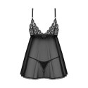 Obsessive Blomentis babydoll M/L - koronkowa koszulka + stringi czarne