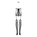 Obsessive Bodystocking F240 XL/2XL czarny, wzor botaniczny, elastyczny