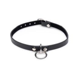 XR Brands choker skorzany z pierścieniem, czarny, regulowany rozmiar