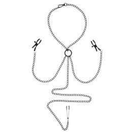 Sportsheets Saffron Zestaw Zaciskow z Łańcuszkiem, Regulowane, Czarny