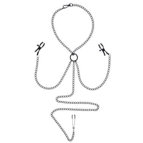 Sportsheets Saffron Zestaw Zaciskow z Łańcuszkiem, Regulowane, Czarny