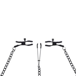 Sportsheets Saffron Zestaw Zaciskow z Łańcuszkiem, Regulowane, Czarny