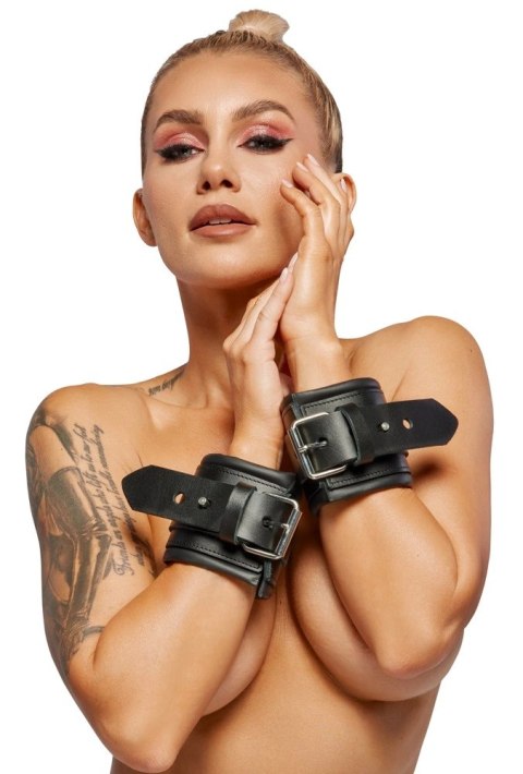 ZADO Kajdanki skorzane czarne, regulowane, szerokość 5 cm