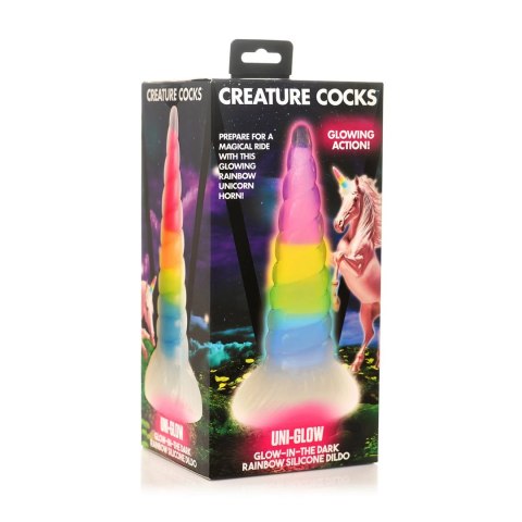 XR Brands Glow Dildo Silikonowy Tęczowy Świecący Spiralny 19 cm