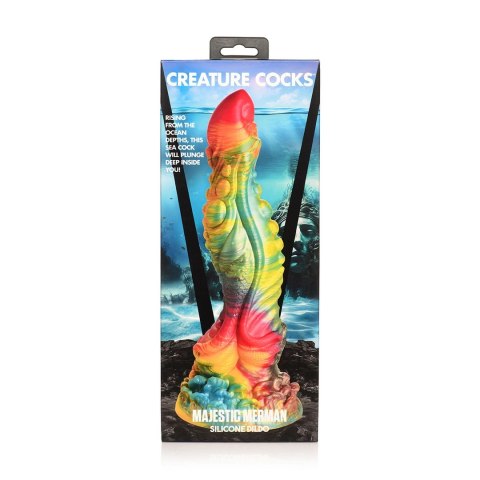 XR Brands Majestic Merman silikonowy model z przyssawką 26 cm tęczowy