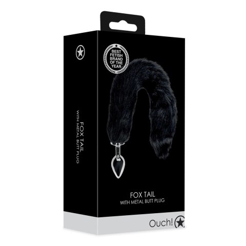 Ouch! Fox Tail Plug metalowy z puszystym ogonem, srebrny/czarny