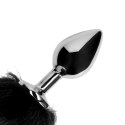 Ouch! Fox Tail Plug metalowy z puszystym ogonem, srebrny/czarny