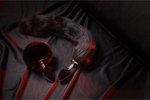 Ouch! Fox Tail Plug metalowy z puszystym ogonem, srebrny/czarny