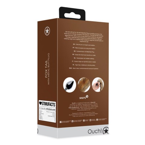 Ouch! Metalowy korek z futrzanym ogonem lisa - srebrny, uniwersalny