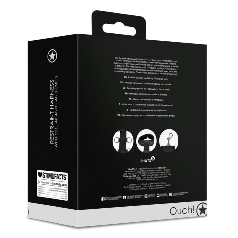 Ouch! by Shots Uprząż z Obrożą i Regulowanymi Mankietami, Czarna