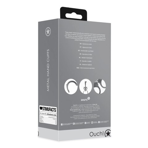 Ouch! by Shots klamrowe kajdanki metalowe z regulacją, srebrne