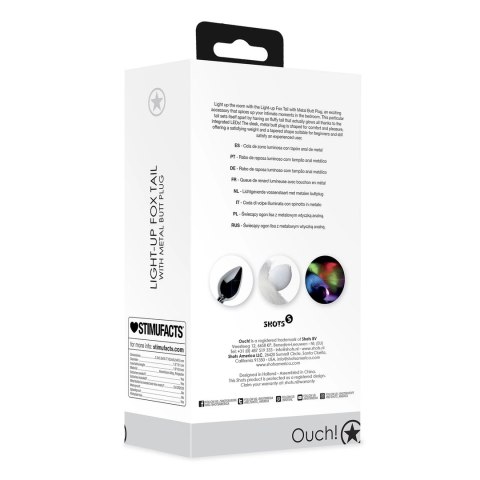 Shots Ouch! Fox Tail LED - podświetlany ogon i metalowy korek, srebrny