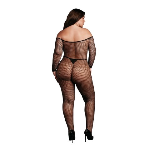 Le Desir Bodystocking XL-4XL z długim rękawem, siateczka, czarny