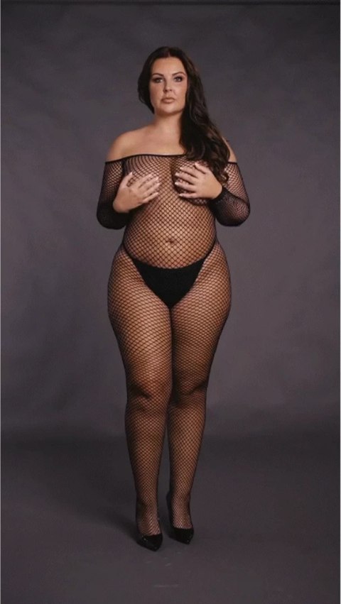 Le Desir Bodystocking XL-4XL z długim rękawem, siateczka, czarny